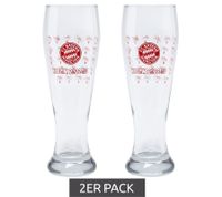 2er Sparpack FC Bayern München Team 2022/23 Bierglas – Offizielle Sammleredition 640ml Weizenbierglas 31324 Transparent/Rot