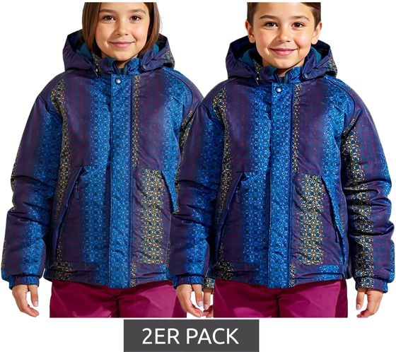 Scout SNOWY Children's Winter Jacket, Boys' and Girls' Functional Jacket with Hood, 6190 3006 Blue/Multi-Coloured, 2-Pack