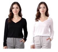 ZEGY Damen Pullover dünner Longsleeve mit V-Ausschnitt Sommer-Shirt 1078 in Schwarz oder Weiß