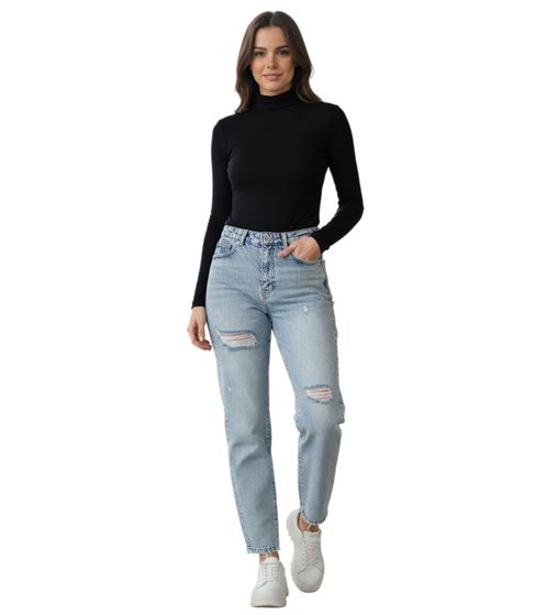 UNEFFECTED women's destroyed jeans straight fit light blue cotton in a used look