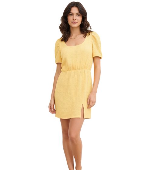 Short women's shirt dress made of structured crepe jersey, summer dress 909338 Yellow
