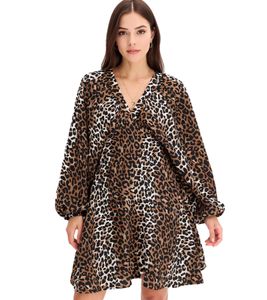 wildes Damen Sommer-Kleid Animalprint-Kleid mit Ballonärmeln kurzes Mini-Kleid 973887 Braun wildes Damen Sommer-Kleid Animalprint-Kleid mit Ballonärmeln kurzes Mini-Kleid 973887 Braun