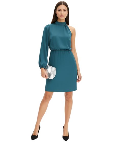 Stylish Women's One-Shoulder Dress, Spring Dress Made of Shiny Satin, Midi Dress 925469 Green