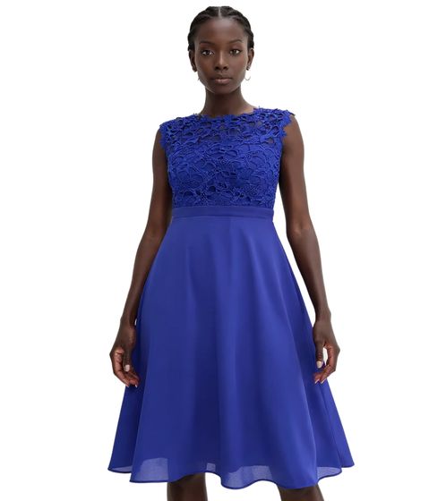 Dreamy women's evening dress with beautiful lace and crochet trim, mini dress 931026, blue
