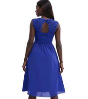 verträumtes Damen Abend-Kleid mit schöner Spitze und Häkelbesatz Mini-Kleid 931026 Blau