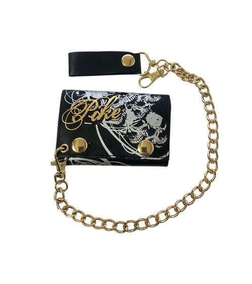 Pike Apparel Punk-Style Wallet with Logo Print, Black/Silver