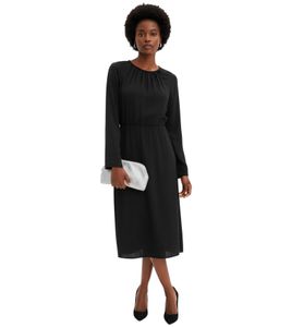 Minimalistisches Damen Satin-Kleid Frühlings-Kleid mit langen Ärmeln Maxi-Kleid 911211 Schwarz  Minimalistisches Damen Satin-Kleid Frühlings-Kleid mit langen Ärmeln Maxi-Kleid 911211 Schwarz