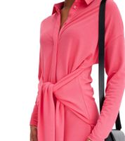 stylisches Damen Mini-Kleid Sommer-Kleid mit Hemdkragen und Fledermausärmeln 934479 Pink