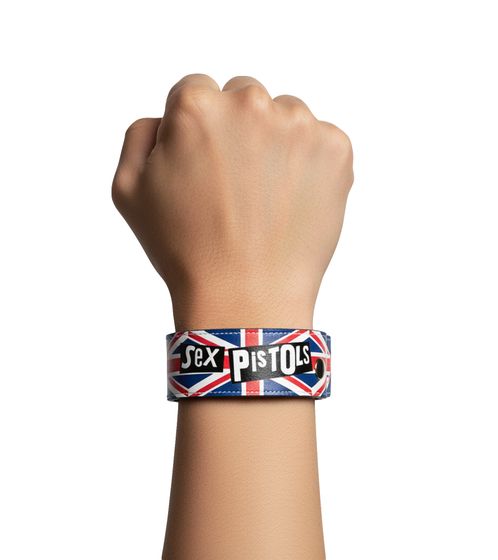 Sex Pistols Punkband Armband mit Logo Schriftzug stylischer Fan-Artikel Arm-Schmuck Blau/Rot/Weiß