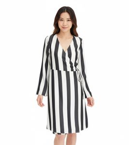 Schönes Streifenkleid für Damen Wickel-Kleid mit V-Ausschnitt Mini-Kleid 978829 Schwarz/Weiß Schönes Streifenkleid für Damen Wickel-Kleid mit V-Ausschnitt Mini-Kleid 978829 Schwarz/Weiß