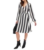 Schönes Streifenkleid für Damen Wickel-Kleid mit V-Ausschnitt Mini-Kleid 978829 Schwarz/Weiß