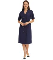 elegantes Damen Midi-Kleid mit Reverskragen Herbst-Kleid Langarm-Kleid 934680 Dunkelblau