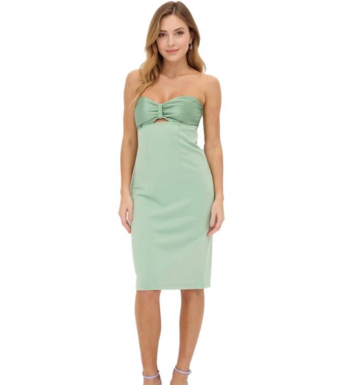 Vestido mini de mujer con hombros descubiertos, estilo bandeau ajustado con aberturas, 941431 Verde