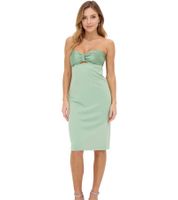 schulterfreies Damen Mini-Kleid schmal geschnittenes Bandeau-Kleid mit Cut Outs 941431 Grün