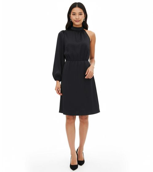 Robe élégante asymétrique pour femme en satin brillant, mini-robe, robe en satin 919324, noire