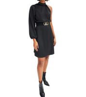 Stylisches Damen One-Shoulder-Kleid aus glänzendem Satin Mini-Kleid Satin-Kleid 919324 Schwarz