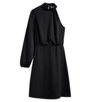 Stylisches Damen One-Shoulder-Kleid aus glänzendem Satin Mini-Kleid Satin-Kleid 919324 Schwarz