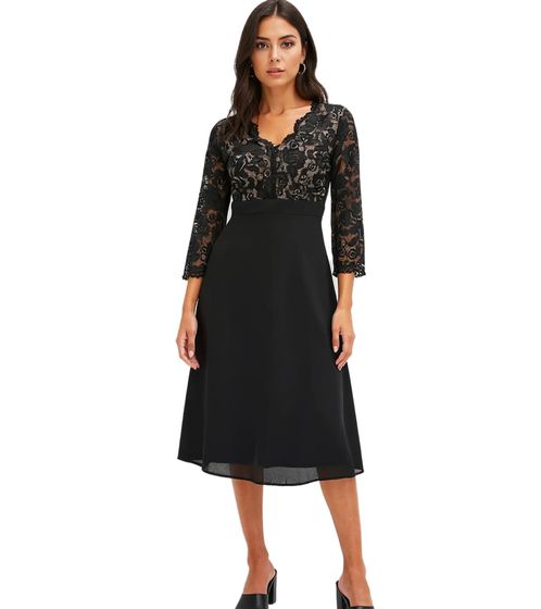 Vestido de noche atemporal para mujer, vestido midi de gasa con mangas 3/4, 949200 Negro
