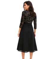 Timeless women's evening dress, chiffon dress with 3/4-sleeve midi dress, 949200 Black