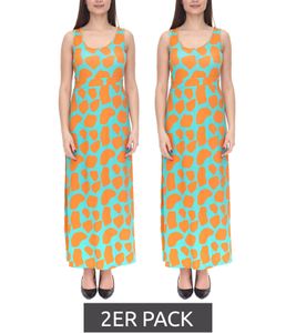 2-pack Aniston CASUAL women's jersey dress with colorful print, maxi dress, turquoise/orange
