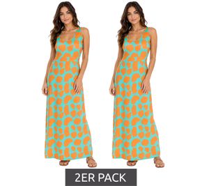 2er Pack Aniston CASUAL Damen Jersey-Kleid mit farbenfrohen Druck Maxi-Kleid Türkis/Orange