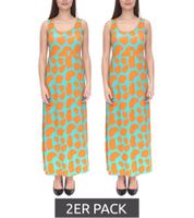 2er Pack Aniston CASUAL Damen Jersey-Kleid mit farbenfrohen Druck Maxi-Kleid Türkis/Orange