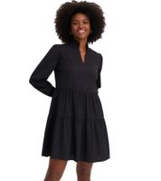 Ausgestelltes Volants-Kleid mit gesmokten Ausschnitt und Ärmelsaum Langarm-Kleid 955261 Schwarz