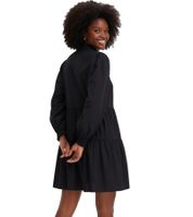 Ausgestelltes Volants-Kleid mit gesmokten Ausschnitt und Ärmelsaum Langarm-Kleid 955261 Schwarz