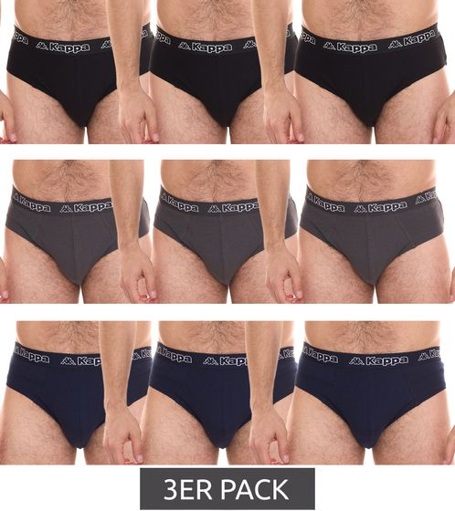 Confezione da 3 slip uomo Kappa con intimo in cotone elasticizzato con elastico in vita logato 711167 nero, blu o grigio