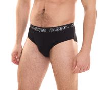 3er Sparpack Kappa Herren Slip mit Baumwoll-Stretch Unterwäsche mit Logobund Unterhose 711167 Schwarz, Blau oder Grau