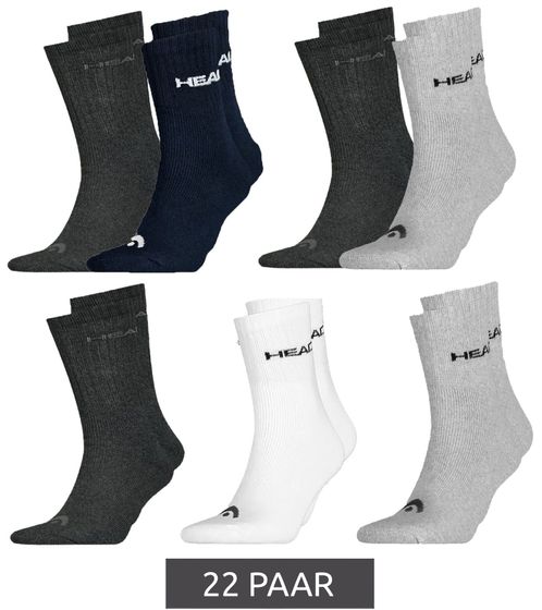 22 Paar HEAD All Sports Socken Damen und Herren Trainings-Socken Sport-Strümpfe 701236921 in Schwarz, Blau, Grau, Weiß