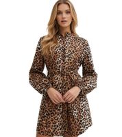 Damen Blusen-Kleid Midi-Kleid mit Leopardenmuster Hemd-Kleid 974466 Braun/Schwarz