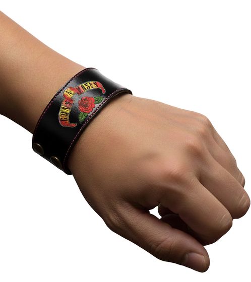 Guns N' Roses Hard-Rock Band Armband mit Logo-Schriftzug Fan-Artikel Leder-Armband Schwarz