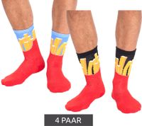 4 pares de calcetines de algodón TASTIQ con estampado de patatas fritas, calcetines largos en una elegante caja de regalo con bolsa para patatas fritas TAS/1/CSX2/FRI, rojo/amarillo/negro/azul claro
