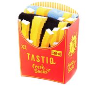 4 pares de calcetines de algodón TASTIQ con estampado de patatas fritas, calcetines largos en una elegante caja de regalo con bolsa para patatas fritas TAS/1/CSX2/FRI, rojo/amarillo/negro/azul claro