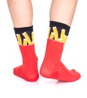 4 pares de calcetines de algodón TASTIQ con estampado de patatas fritas, calcetines largos en una elegante caja de regalo con bolsa para patatas fritas TAS/1/CSX2/FRI, rojo/amarillo/negro/azul claro