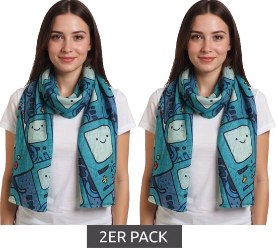 Sciarpa ADVENTURE TIME con stampa Beemo, confezione da 2, lunga 180 cm, sciarpa estiva stile cartoon, SF260201ADV, verde/multicolore