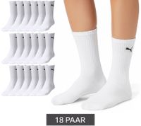 18 Paar PUMA schlichte Sport-Socken Baumwoll-Socken Tennis-Socken lange Strümpfe 7308 300 Weiß