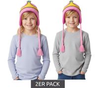 2er Sparpack ADVENTURE TIME Prinzessin Bonnibel Bubblegum Mütze Kinder Beanie mit Zöpfen KC0SXBADV Pink