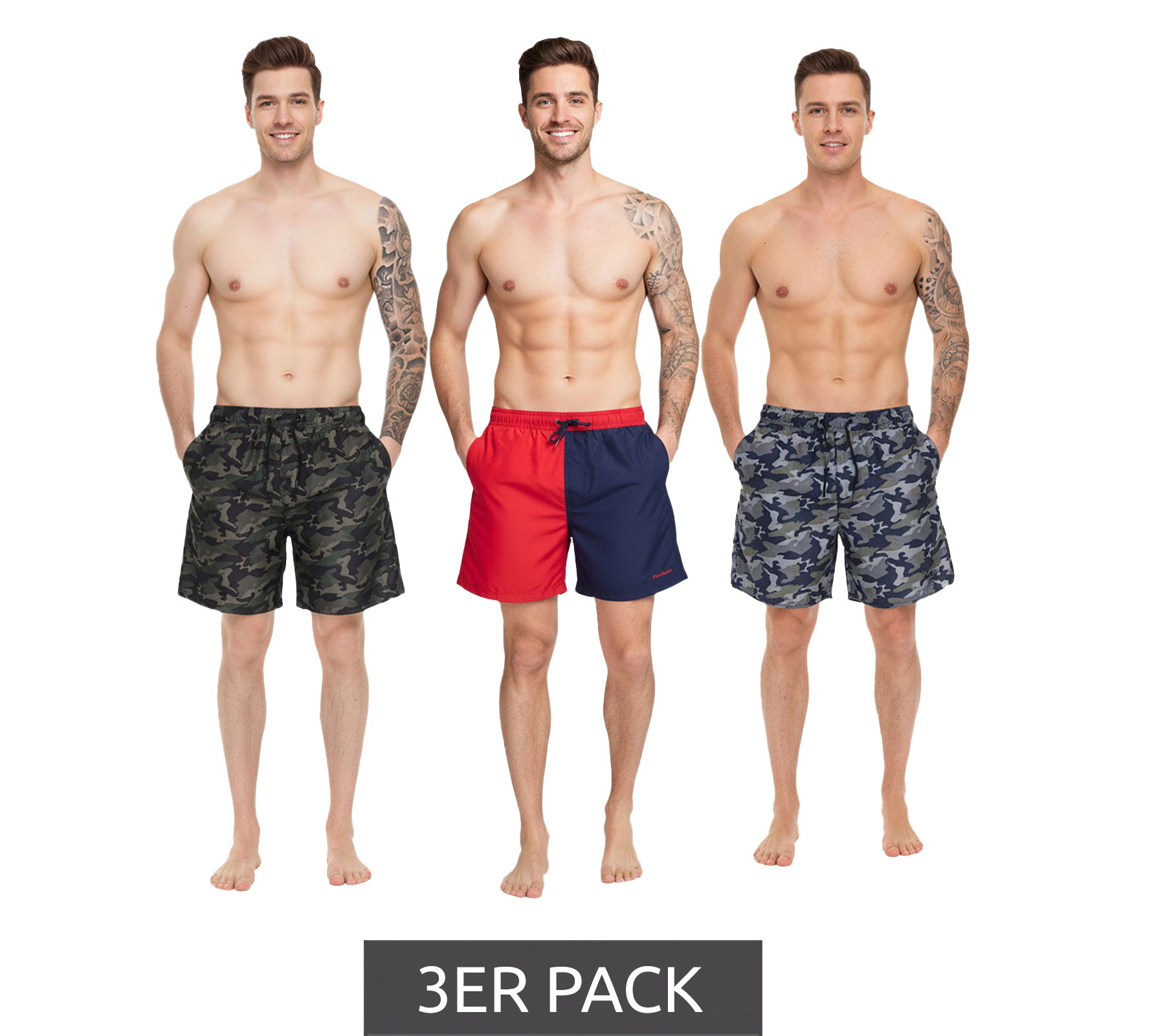 Pierre Cardin Men's Camouflage Swim Shorts, Blue/Khaki-Green, Khaki/Green, Navy/Red, or Navy/Pink