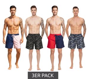 3er Sparpack Pierre Cardin Herren Camouflage Schwimm-Hose Badehose Schwimm-Shorts Blau/Khaki-Grün, Khaki/Grün, Navy/Rot oder Navy/Pink