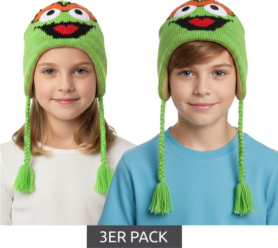 3-Pack Value Pack Sesame Street Oskar from the Trash Children's Beanie with Braids KC148220SES Green