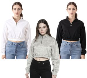 ZEGY Damen Crop-Pullover Half Zip Langarm-Shirt Baumwoll-Pulli Cropped 1073 in Weiß, Schwarz oder Silber ZEGY Damen Crop-Pullover Half Zip Langarm-Shirt Baumwoll-Pulli Cropped 1073 in Weiß, Schwarz oder Silber