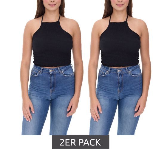 2er Sparpack COURSE Damen Crop Top stylisches Sommer-Shirt Tank-Top 900679 Schwarz