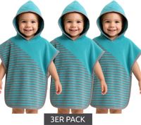 3er Sparpack VOSSEN Kleinkind Baby Badeponcho aus Baumwolle mit gestreiften-Druck 110/140cm Bade-Mantel Morgen-Mantel 1702940001 Blau/Grau