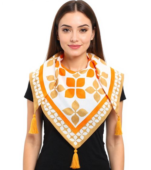 ZWILLINGSHERZ Grafik Print Dreiecks-Tuch mit abstraktem Blütenmuster Mode-Tuch 30020-29 Beige/Orange/Weiß