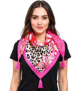 Bufanda triangular ZWILLINGSHERZ con estampado de leopardo y flores silvestres, 3014D-0204-14 rosa/multicolor Bufanda triangular ZWILLINGSHERZ con estampado de leopardo y flores silvestres, 3014D-0204-14 rosa/multicolor