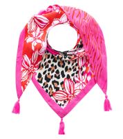 Bufanda triangular ZWILLINGSHERZ con estampado de leopardo y flores silvestres, 3014D-0204-14 rosa/multicolor
