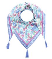 ZWILLINGSHERZ Blumenwiese Dreiecks-Tuch mit Blumen-Print und Flowerdream Schriftzug Mode-Tuch 3014D-0107-85 Blau/Pink/Weiß