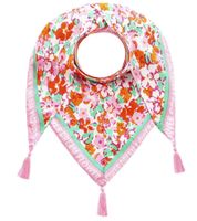 ZWILLINGSHERZ Blumenwiese Dreiecks-Tuch mit Blumen-Print und Schriftzug Mode-Tuch 3014D-0107-95 Orange/Pink/Grün